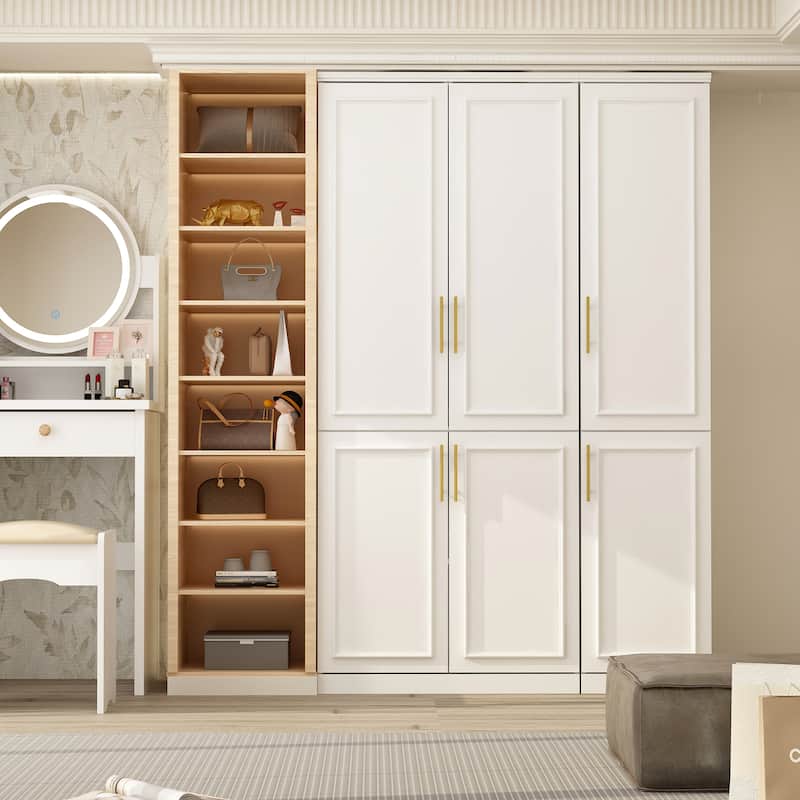74.8"H Large Modular Wardrobe Cloest Armoire Cabinet Glass Door - 47.6"W