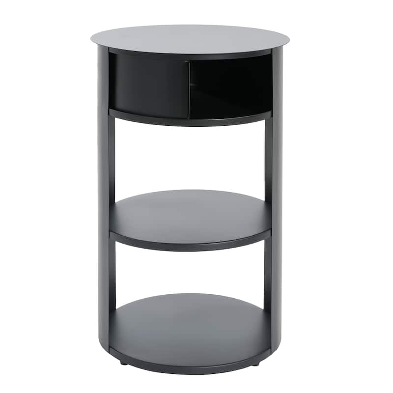 Christopher Knight Home - Isolde Iron 3 Tier Cylindrical Side Table with Sliding Door Cabinet