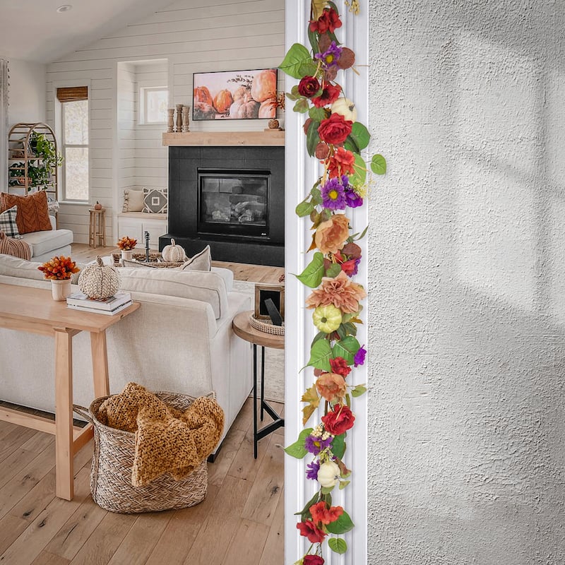 National Tree Company 6 ft. Harvest Serenity Floral and Pumpkins Garland - 6 ft
