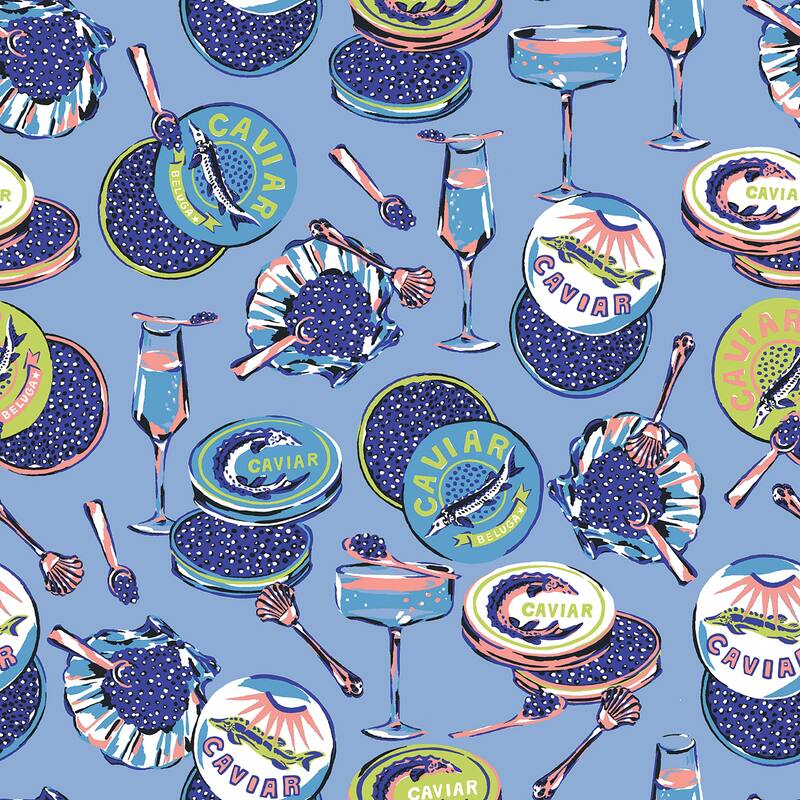 Champagne and Caviar Blue Peel and Stick Wallpaper