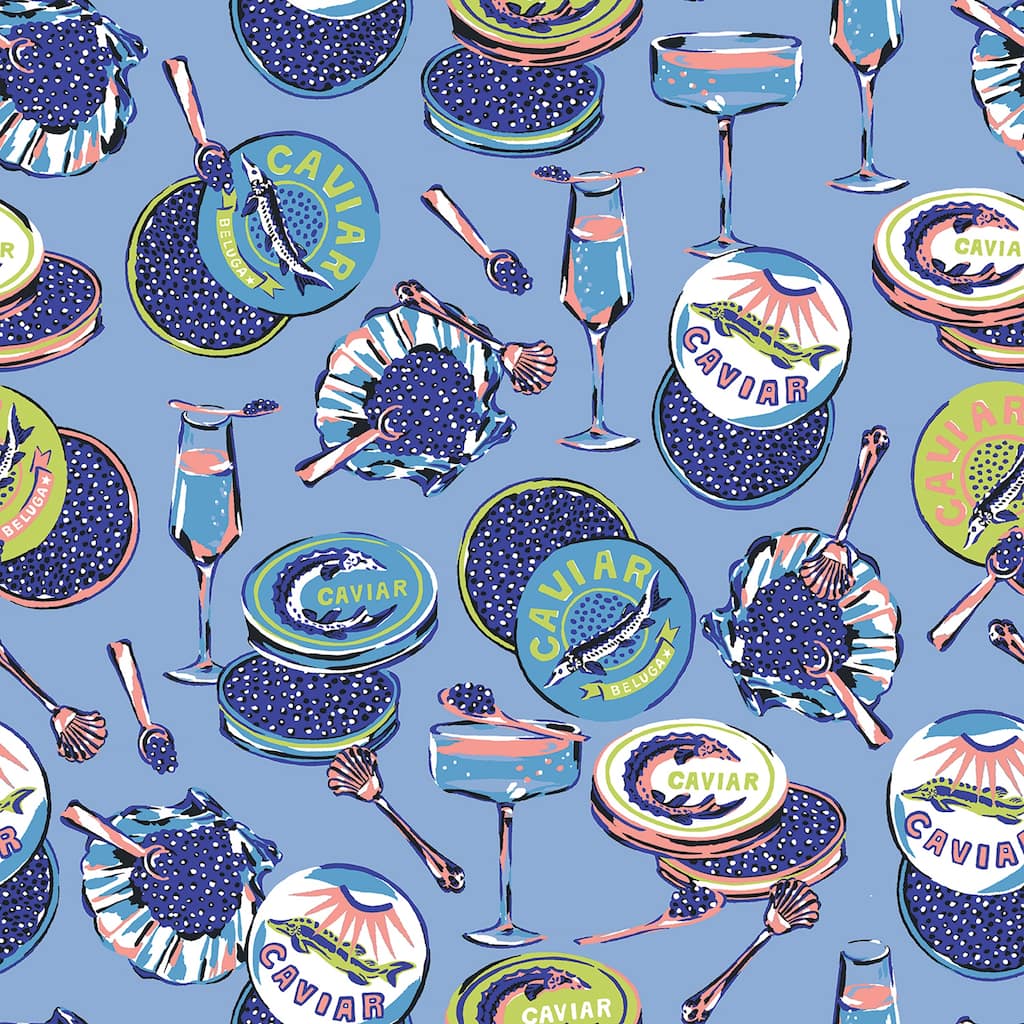 Champagne and Caviar Blue Peel and Stick Wallpaper