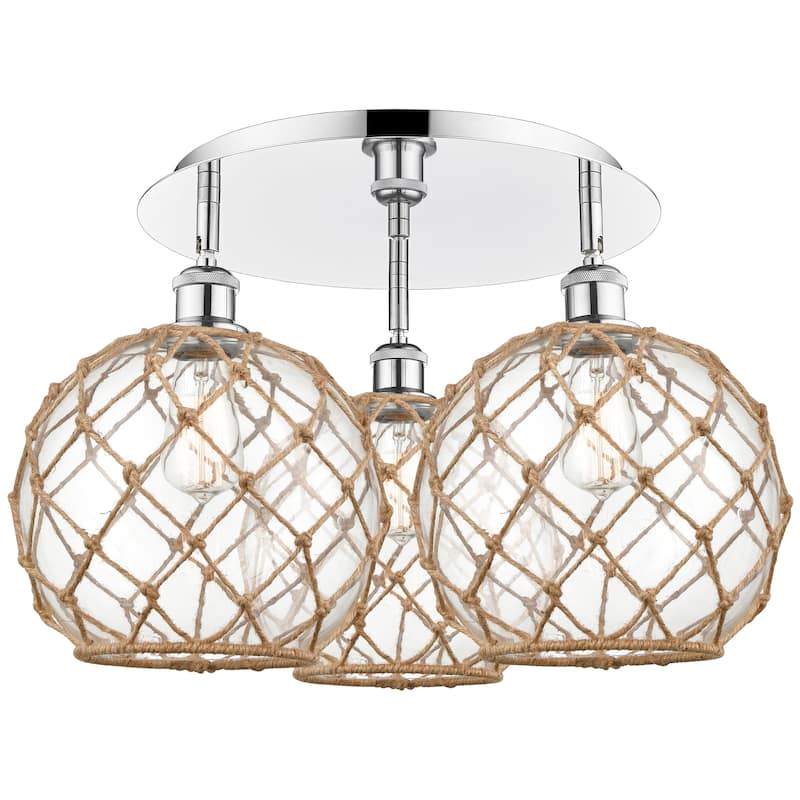 Innovations Lighting Endless Possibilities Ballston - Farmhouse Rope - 3 Light 22" Flush Mount - Clear Glass with Brown Rope/Polished Chrome