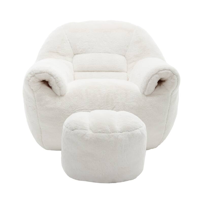 GDFStudio - Faux Fur 42.5" Bean Bag Sofa with Support and Footstool