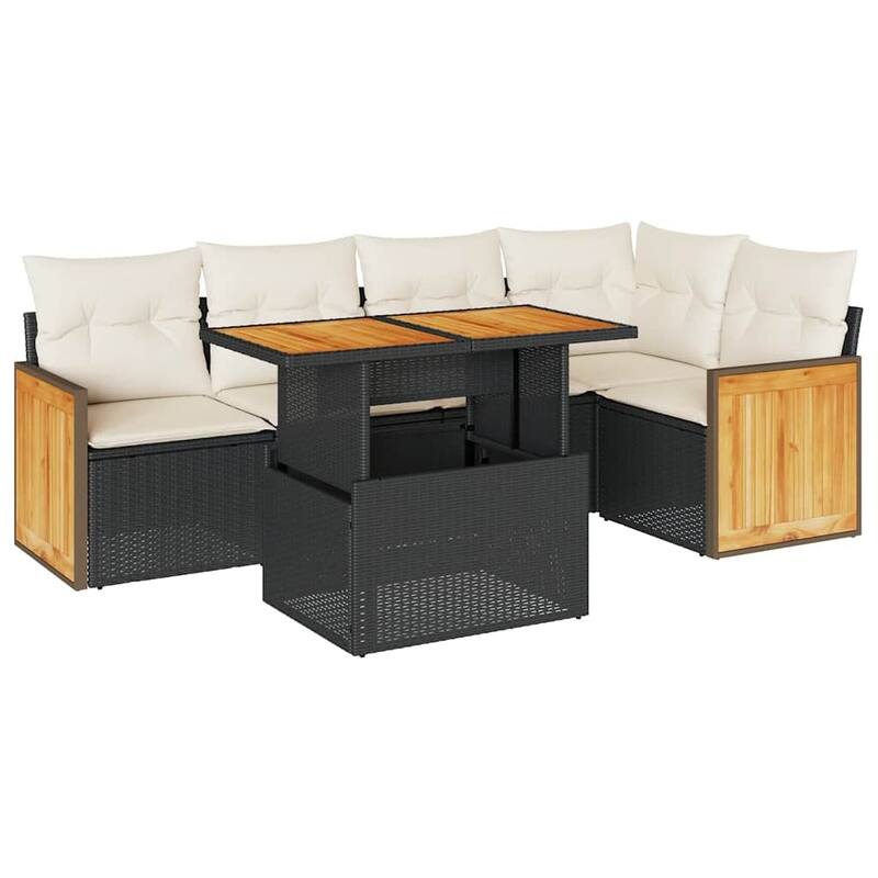 vidaXL Patio Sofa Set with Cushions Outdoor Furniture 6 Piece Poly Rattan
