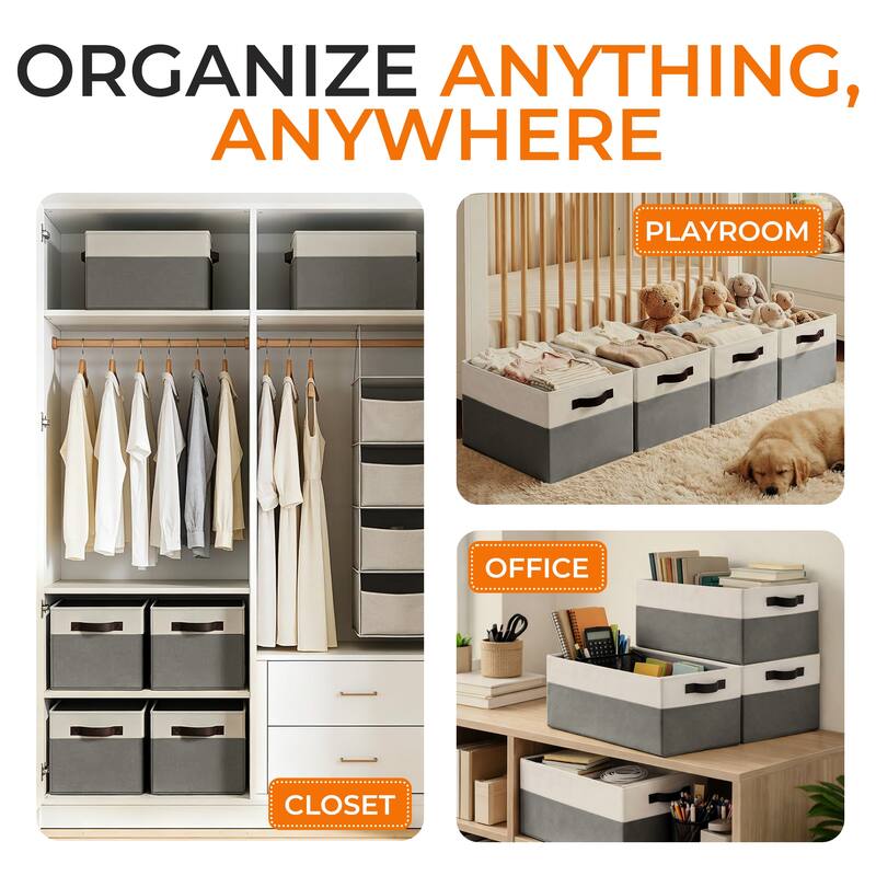 Cheer Collection 4 Pack Large Fabric Storage Baskets with Handles Collapsible Organizer Bins