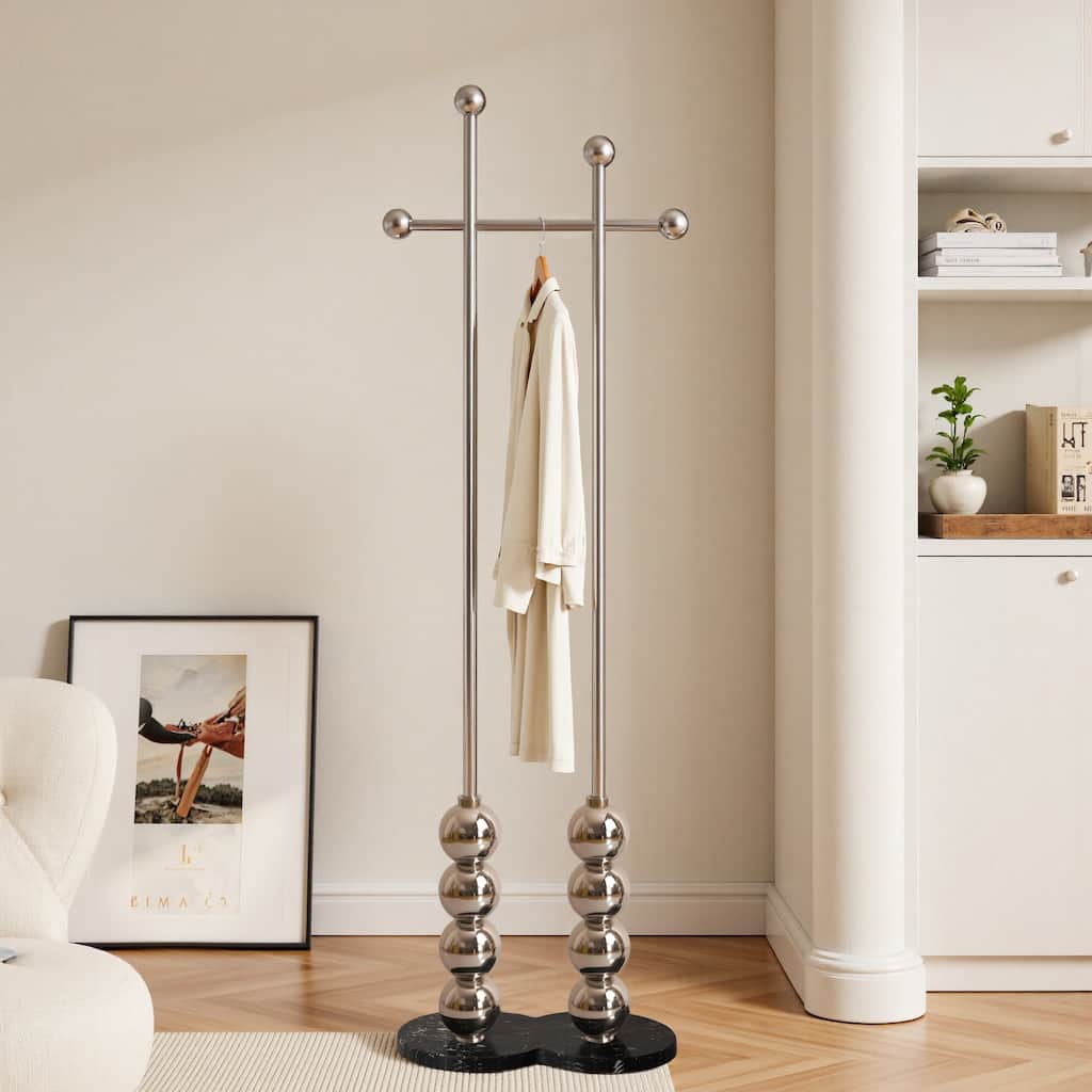 Metal Freestanding Coat Rack with Heavy Duty Marble Base - 70"H x 19.7"W (top) × 17.7"(base) x 9.8"D