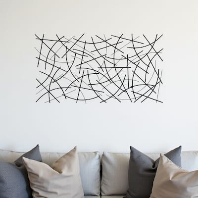 HomeRoots 24" X 44" Black Abstract Lines Metal Hanging Dimensional Sculpture