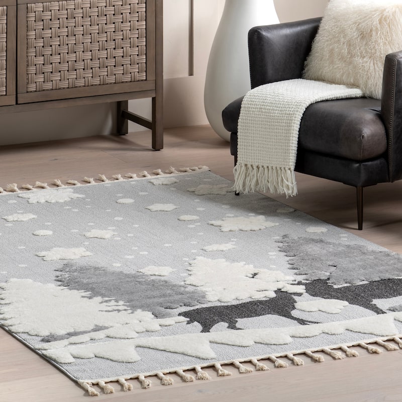 Nuloom Jade Holiday Reindeer Tasseled Area Rug