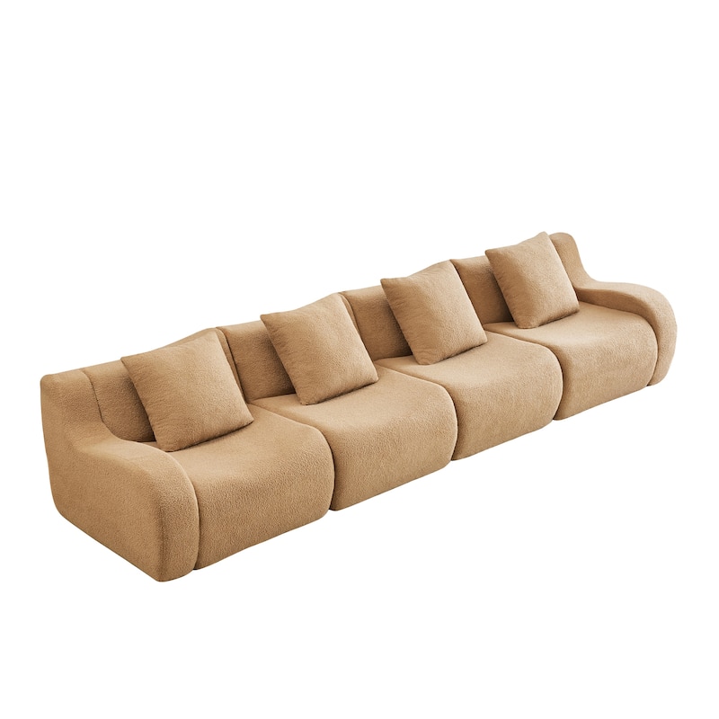 GDF Studio - Fairford 4-Seat Modular Sofa with Curved Armrests & Premium Teddy Fabric