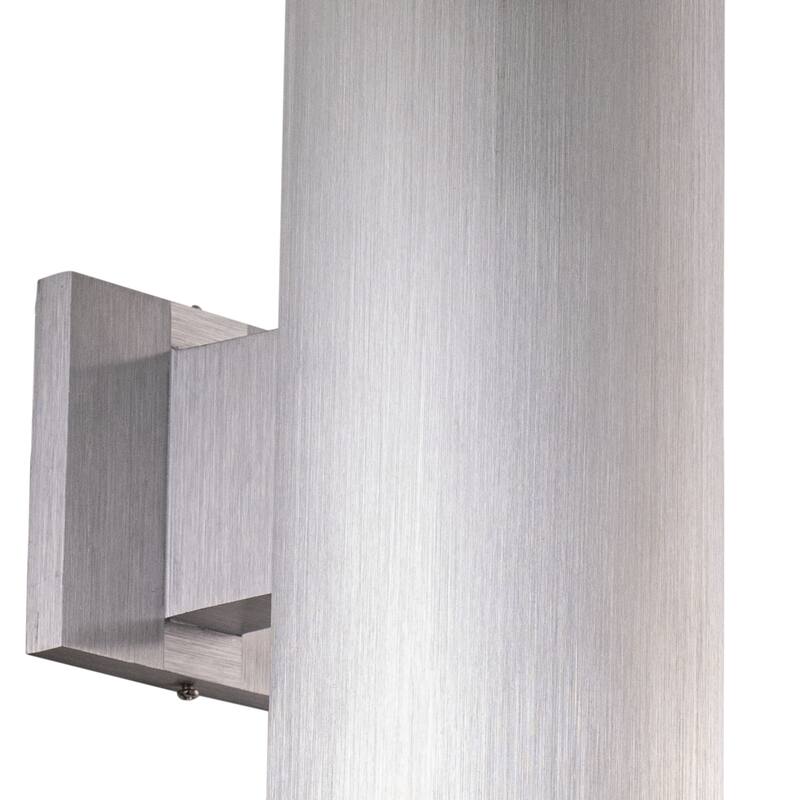 Chiasso Aluminum 2 Light Silver Cylinder Outdoor Wall Lantern Clear Glass - 5-in W x 14.25-in H x 8-in D