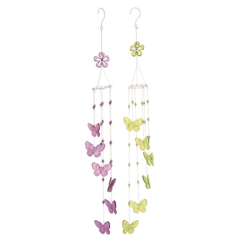 Transpac Acrylic Butterfly Chime Set of 2 Spring Home Decorations - Multi