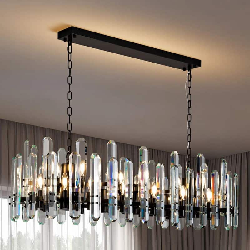 KAYLA 54in Modern Luxury Crystal Chandelier Lighting - LED Ceiling Light Fixture - 54in - Black