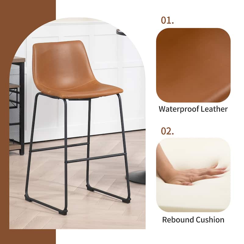 Set of 2 Adan Iron Frame Vintage Cappuccino Faux Leather Bar Stool