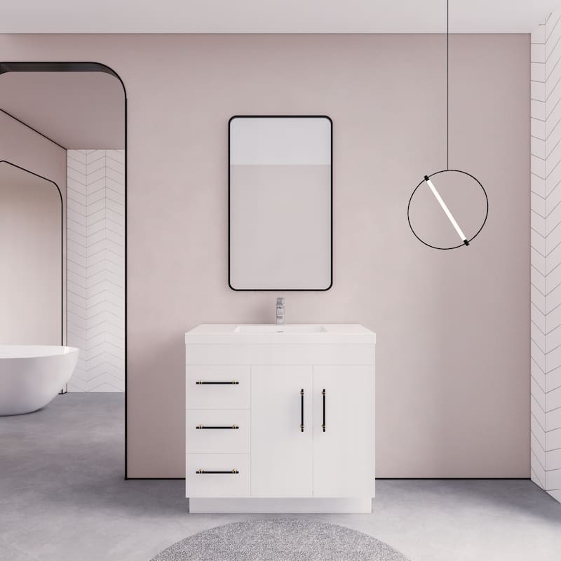 Eliza 36'' Freestanding Vanity(Left Drawers) with Single Sink - 36'' Width With Left Drawers - High Gloss White
