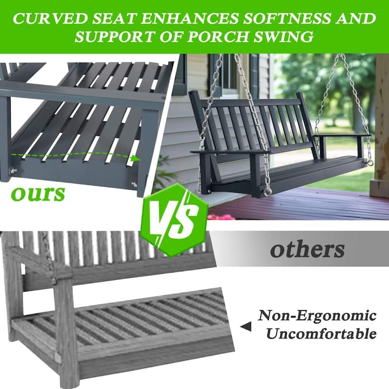 VEIKOUS 4 ft. Outdoor Wood Hanging Patio Porch Swing with Chains for 2 Person