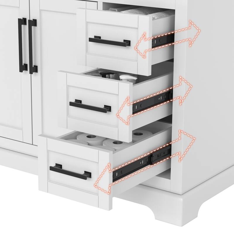 36/48/60 in. Bathroom Vanity in Wood with Ceramic Undermount Sink, Vanity with soft close Drawers