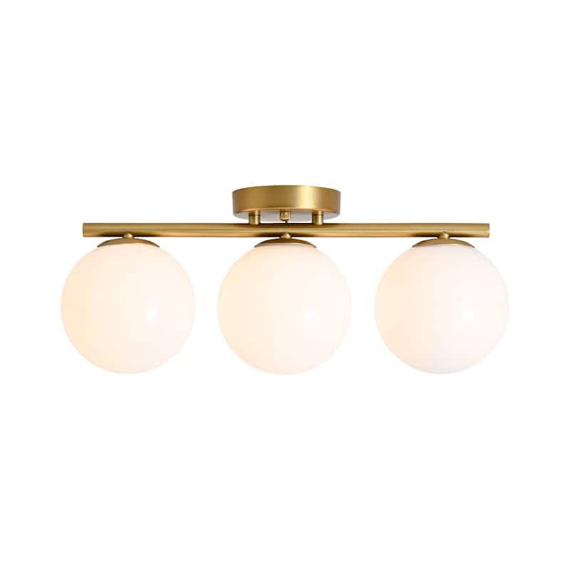 Modern 3-Light Opal Glass Globe Semi Flush Mount Ceiling Light