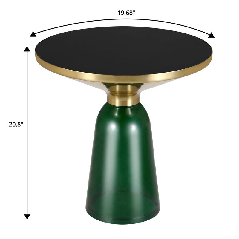 19-Inch Side Table Round Glass/Stone Tabletop End Table with Gold Iron Rim and Glass Base