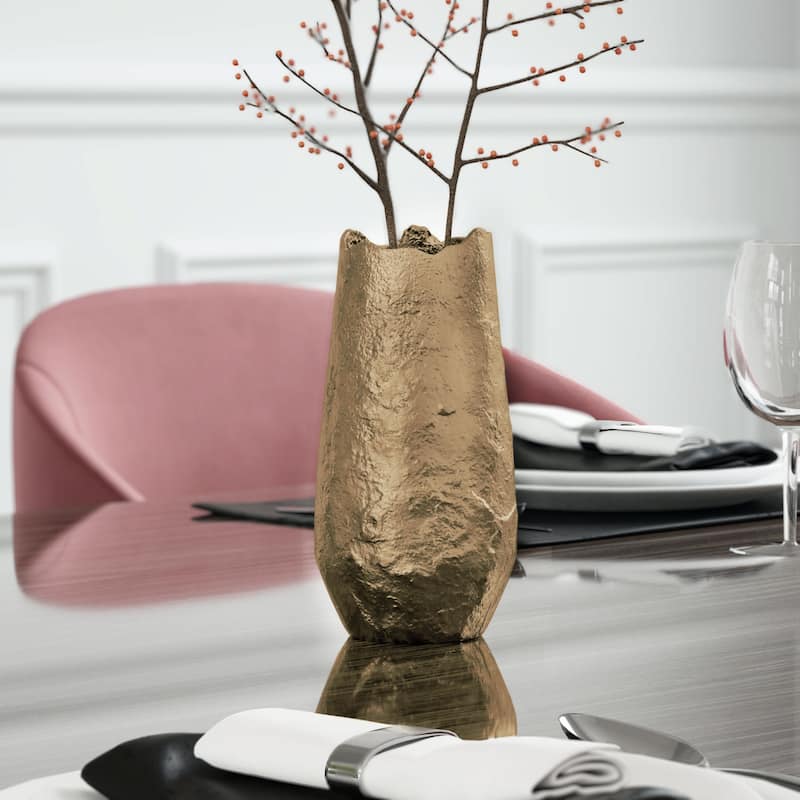 Gold Hammered Aluminum Cylinder Vase for Table or Shelf Decor - Gold