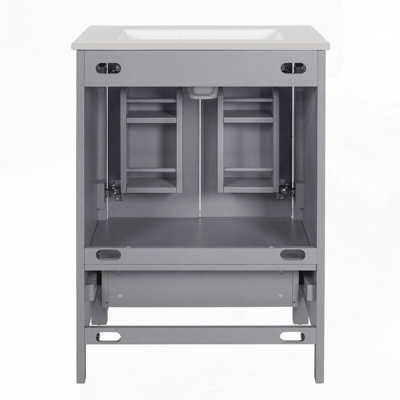 bathroom vanity with integrated undermount basin and a storage cabinet featuring 2 doors and 1 drawer