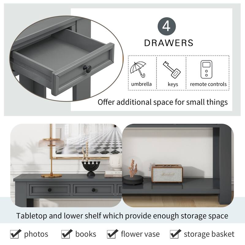 Console Table/Sofa Table with Storage Drawers and Bottom Shelf