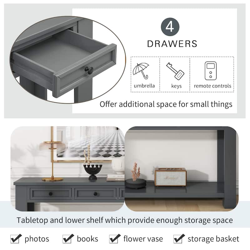 Modern Console Table/Sofa Table with Storage Drawers and Bottom Shelf for Entryway Hallway