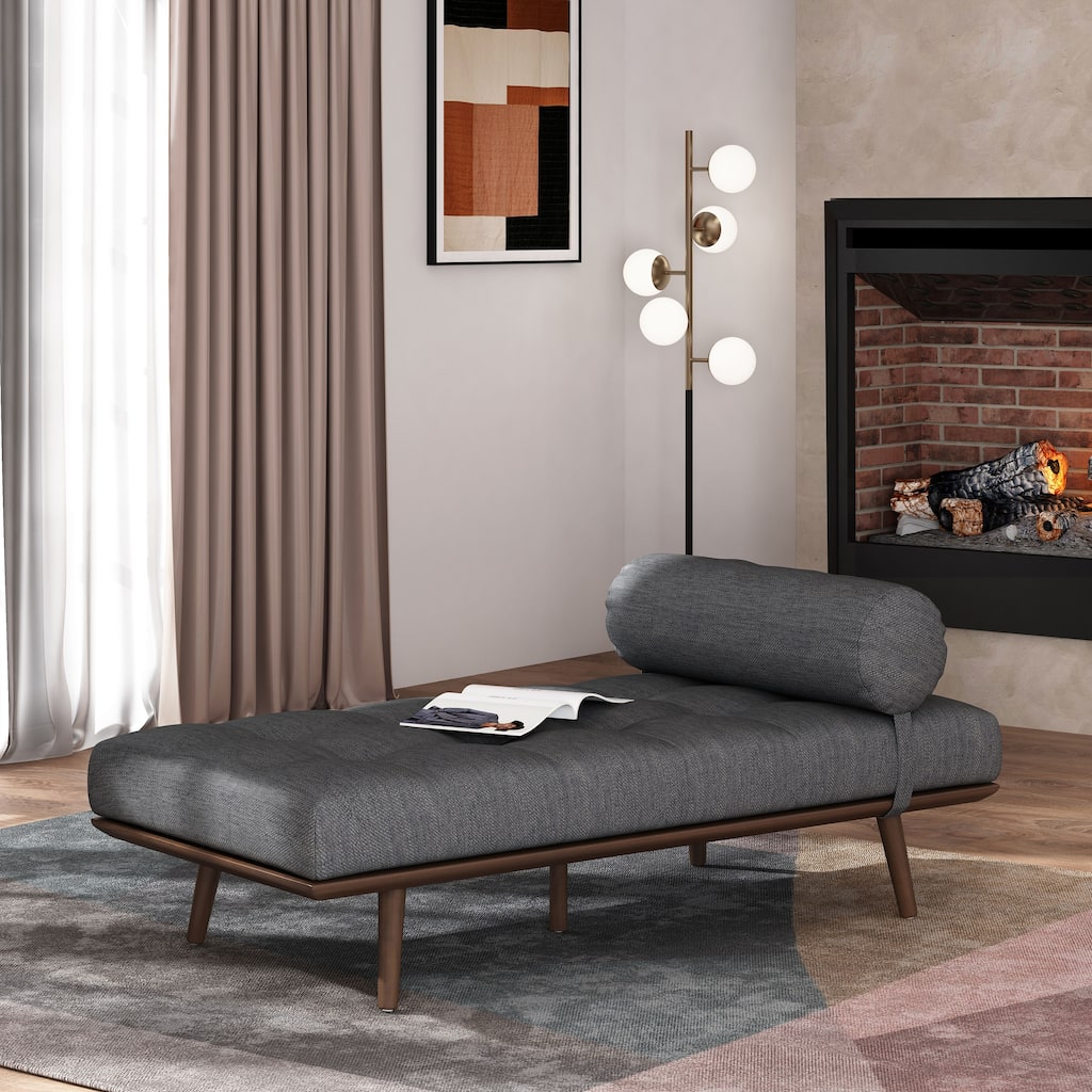 Charcoal Modern 64" Upholstered Button Tufted Chaise Lounges Chair with Rubber Wood Frame and Bolster Pillow