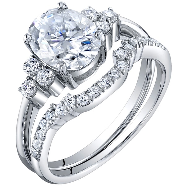 2 Carat Moissanite Oval Engagement Ring Wedding Band Bridal Set in Sterling Silver. Opens flyout.