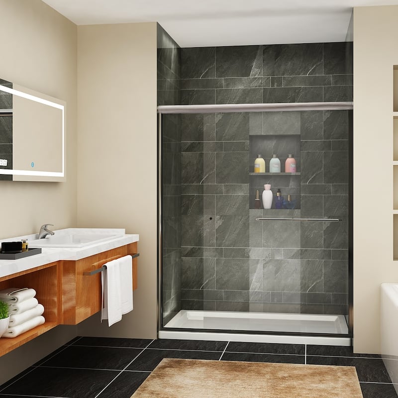 Elegant 60" W x 72" H Double Sliding Shower Doors Black or Brushed Nickel or Chrome finish - 60'' x 72'' - Brushed Nickel