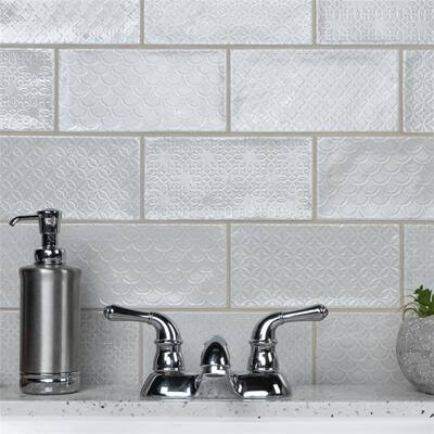 Merola Tile Camden Decor Bianco 4" x 8" Ceramic Wall Tile