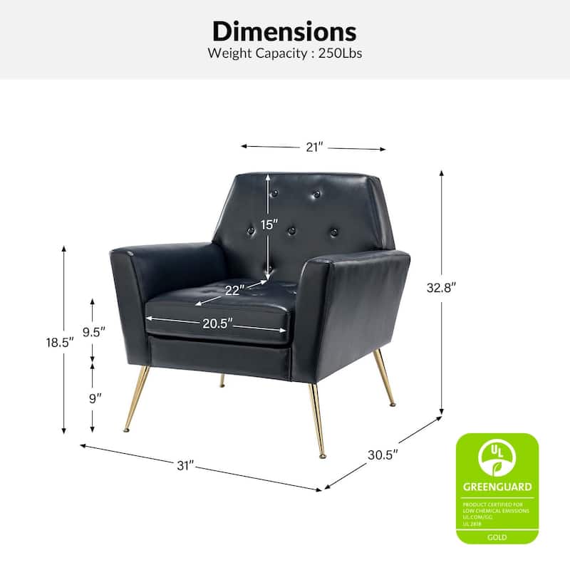 Mavortius Vintage Design Armchair with Button-tufted Back Set of 2 with Gold Legs