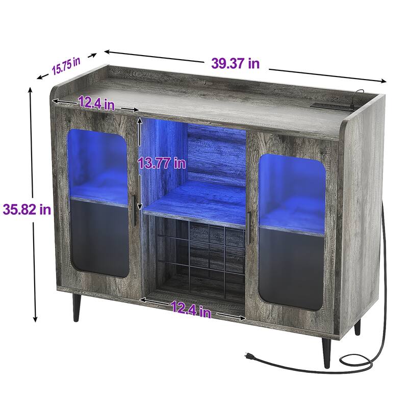 Modern Farmhouse Bar Cabinet with Charge Station and LED Light