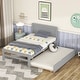 preview thumbnail 10 of 23, Twin Size Platform Bed w/Trundle & Headboard, Twin Bed Frame for Kids Grey - Twin