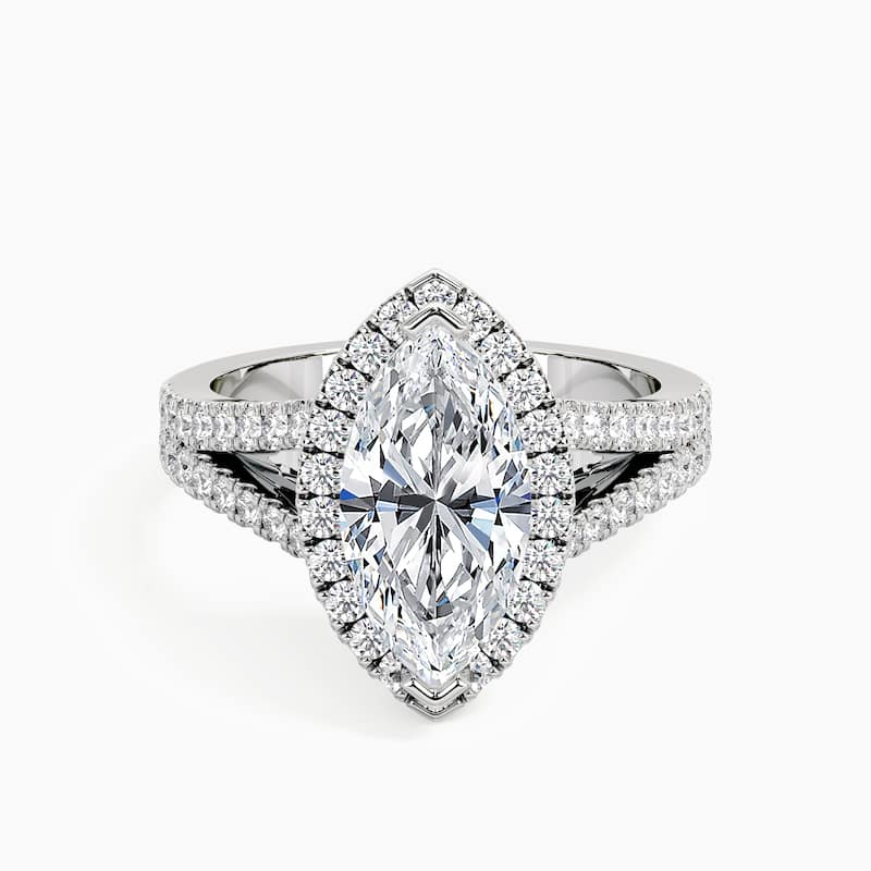 Auriya 14k Gold Marquise Lab Grown Halo Split-Shank Engagement Ring 1.00 to 5.00 ct. tw. (F-G, VS) - 4.00 carats - White - 7.5