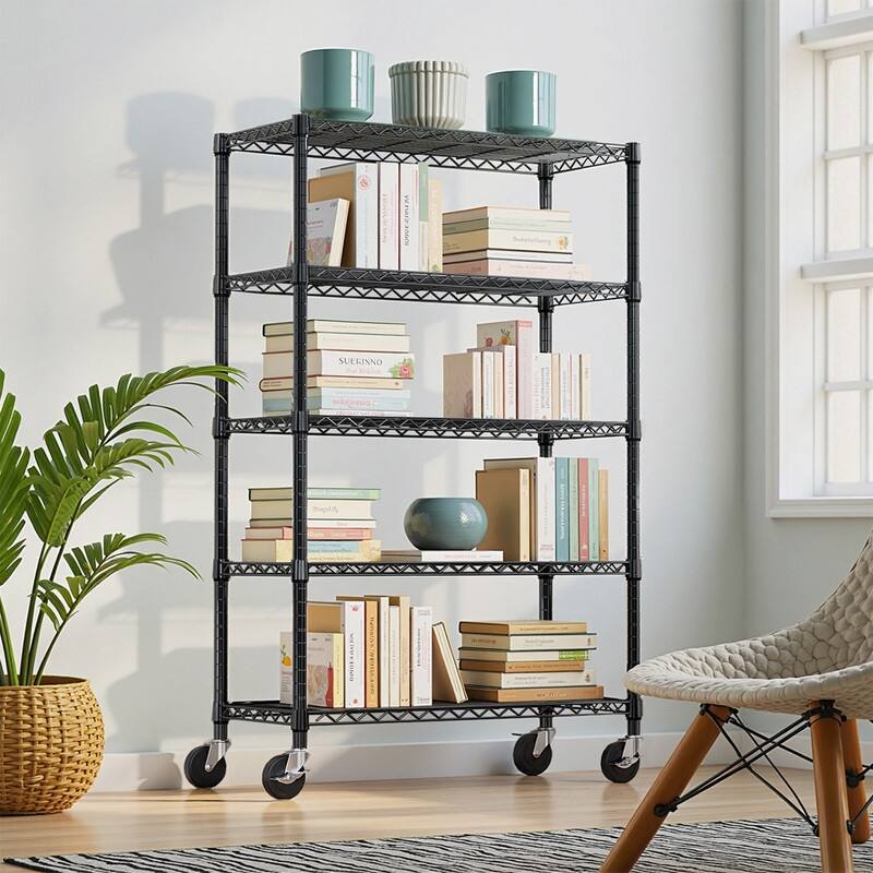 3/5/6-Tier Adjustable Heavy Duty Wire Shelving Unit with Wheels, Chrome/Black/White
