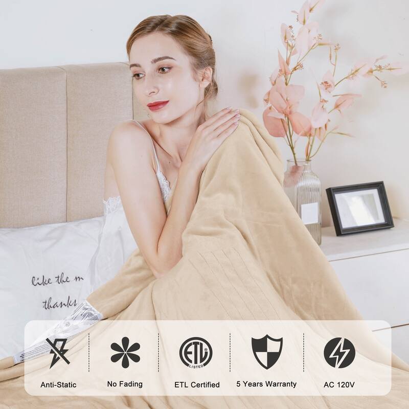 Royalcraft Double-Layer Flannel Heated Blanket with Dual Controllers