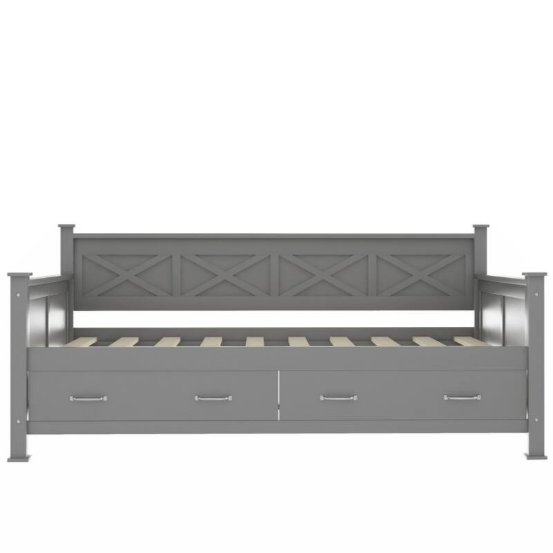 Twin Size Daybed with 2 Large Drawers, X-shaped Frame, Modern and Rustic Casual Style Daybed