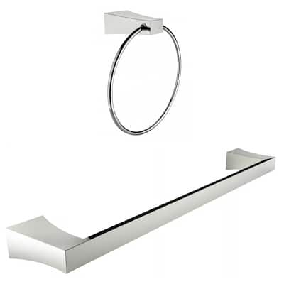 Chrome Plated Towel Ring With Single Rod Towel Rack Accessory Set