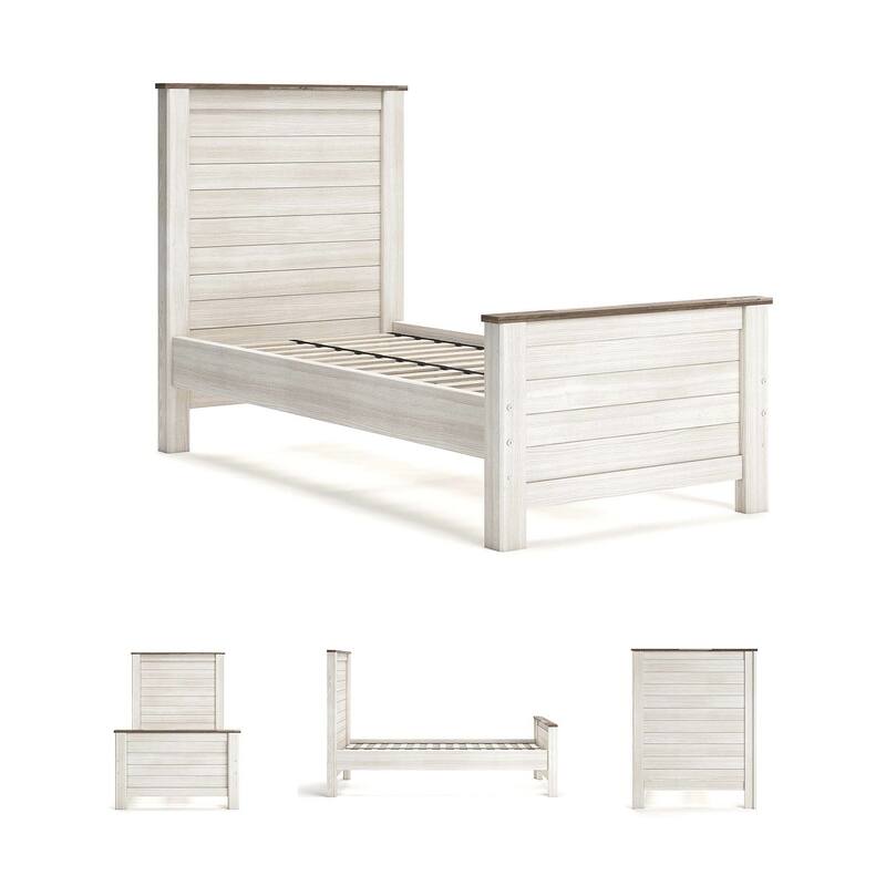 Signature Design By Ashley Willowton Vintage Casual White Wash Panel Bed - Whitewash - Width: 42.50"Depth: 81.75"Height: 53.75"