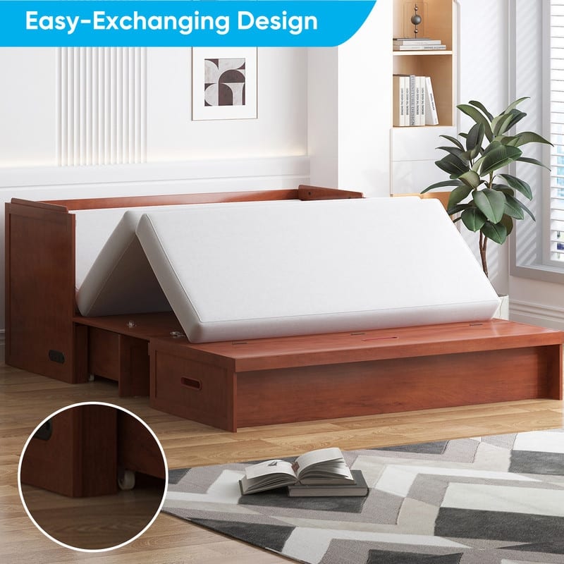 Mixoy Queen Size Murphy Bed with Charging Station & Storage Drawer,Space-Saving Design,Optional Mattress