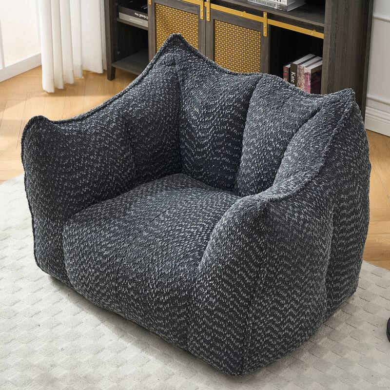 Chenille Square Bean Bag Chair, High Resilience Foam Lounge Chair, Cozy Aldult Lazy Sofa with Curved Armrests and Backrest