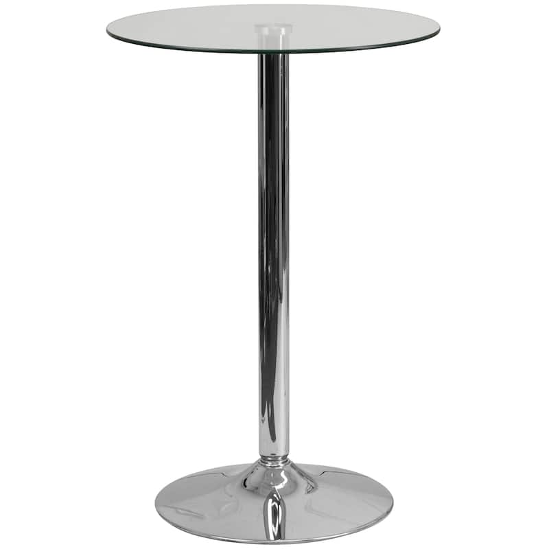 23.5" Round Glass Table with 35.5"H Chrome Base - Pedestal Table - Event Table - Clear/Chrome