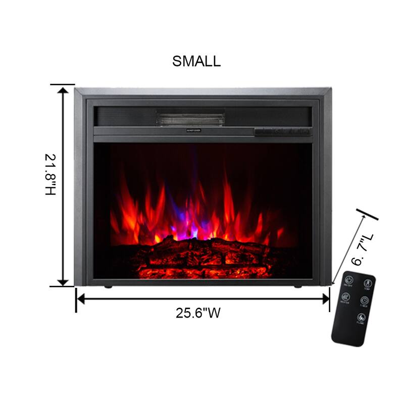 XBrand Insert Fireplace Heater w/Remote Control and LED Flame Effect, 28 Inch Long, Black - Black