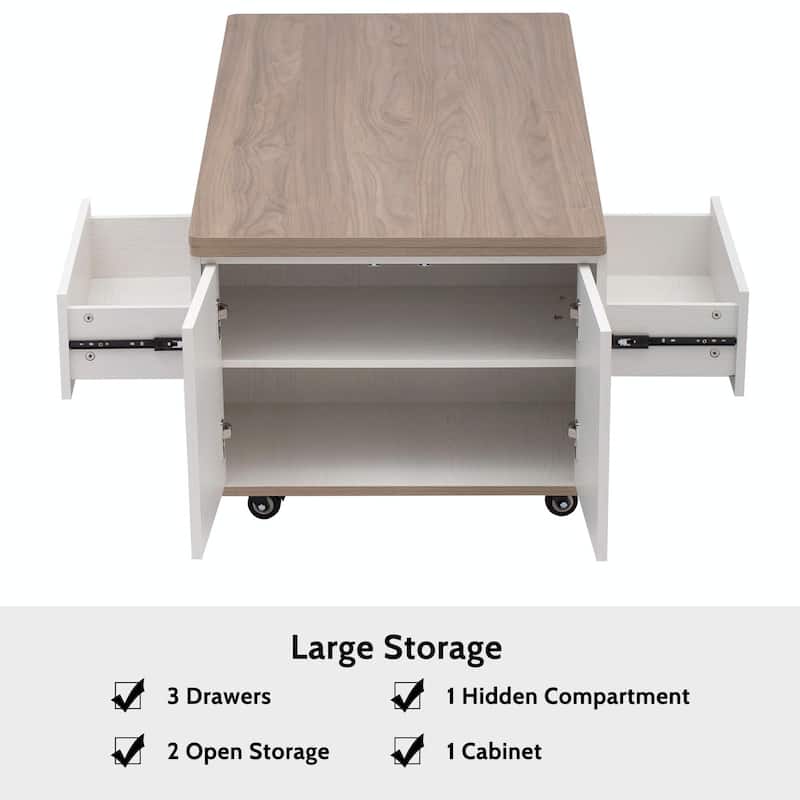 Modern Lift Top Coffee Table with Drawers & Shelves