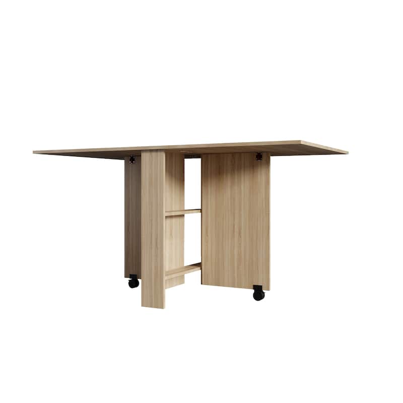 Anmytek Small Space Folding Dining Table with Storage on Wheels Compact Kitchen Table