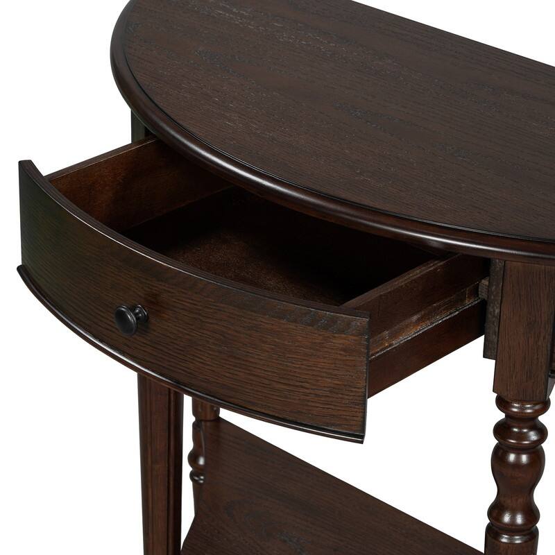 Farmhouse Half Moon Console Table with Drawer and Shelf for Entryway and Living Room Decor