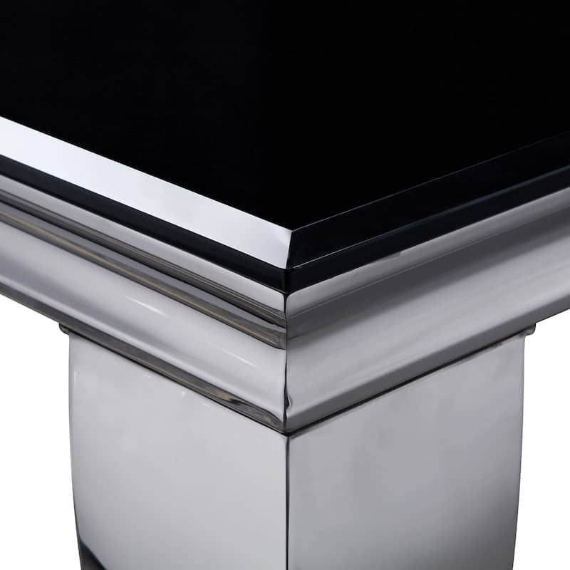 Furniture of America Pizo Glam 79-inch Chrome Leg Glass Top Dining Table
