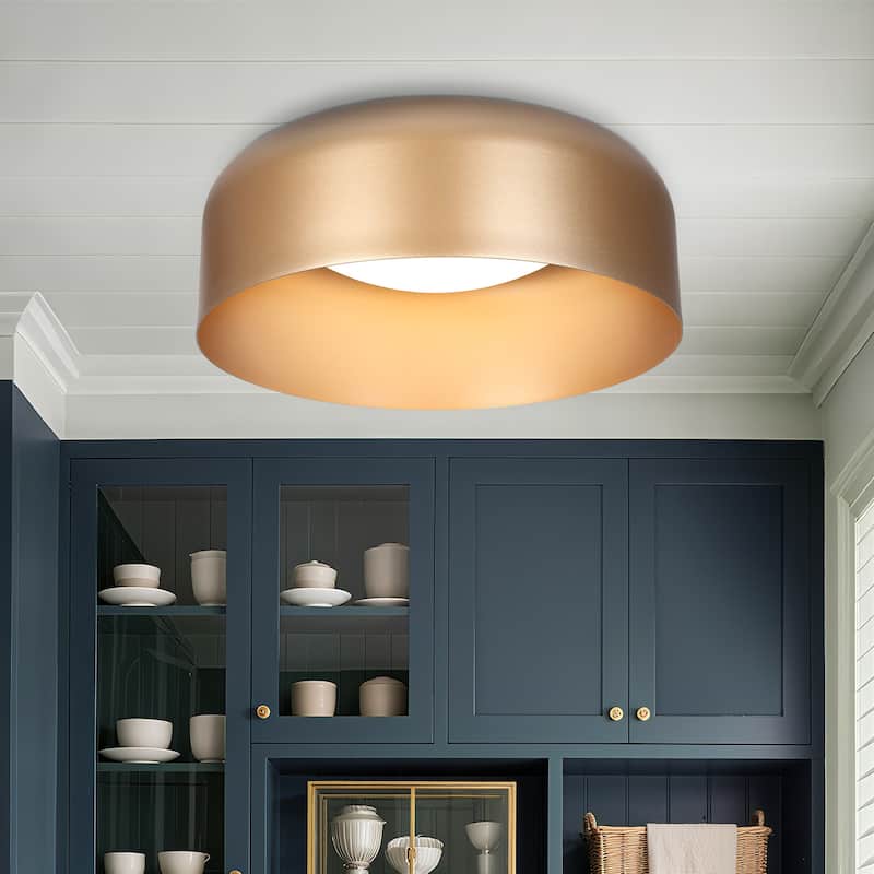 Modern Gold 14" Drum Shape LED Flush Mount Foyer Ceiling Lights - 14" D x 6" H