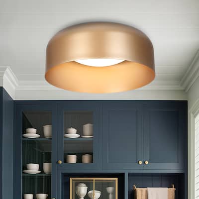 Modern Gold 14" Drum Shape LED Flush Mount Foyer Ceiling Lights - 14" D x 6" H