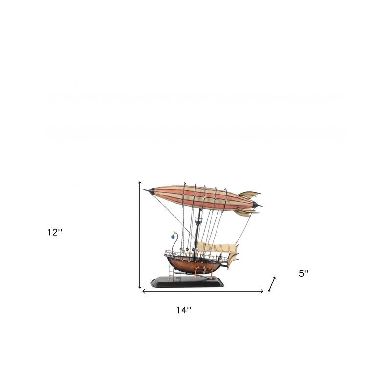 HomeRoots 12" Pink and Orange Metal Hand Painted Model Airplane Tabletop Sculpture - 5' X '12' X '14